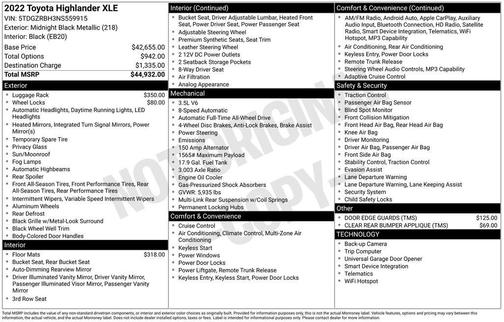 Midnight Black Metallic 2022 Toyota Highlander XLE