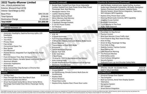 Blizzard Pearl 2022 Toyota 4Runner Limited