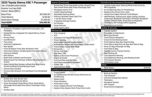 Ice 2025 Toyota Sienna XSE 7 Passenger