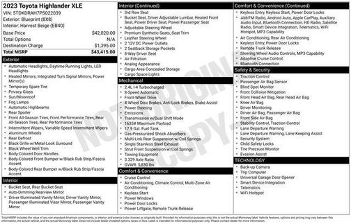 Blueprint 2023 Toyota Highlander XLE