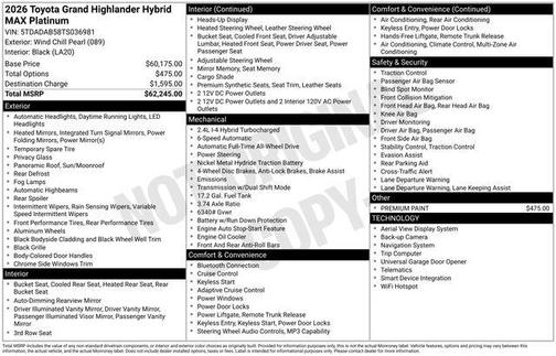 Pearl 2026 Toyota Grand Highlander Hybrid Platinum MAX