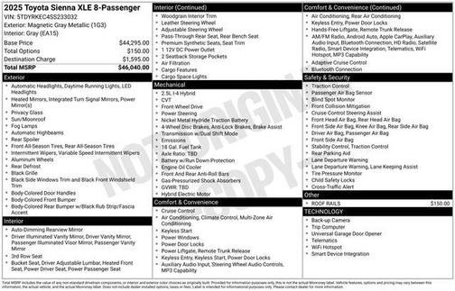 Magnetic Gray Metallic 2025 Toyota Sienna XLE
