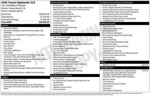 Heavy Metal 2026 Toyota Highlander XLE