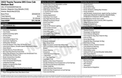 Magnetic Gray Metallic 2022 Toyota Tacoma SR5