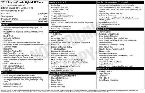 Classic Silver Metallic 2024 Toyota Corolla Hybrid SE