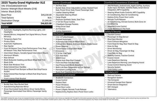 Midnight Black Metallic 2025 Toyota Grand Highlander XLE