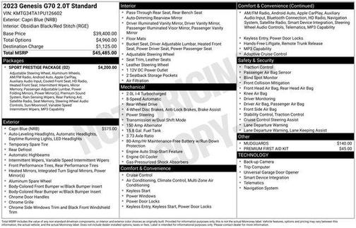 2023 Genesis G70 2.0T RWD
