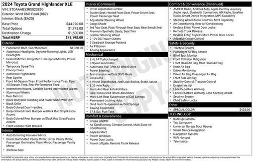 Pearl 2024 Toyota Grand Highlander XLE