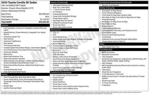 Classic Silver Metallic 2024 Toyota Corolla SE