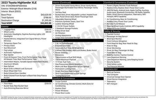 Midnight Black Metallic 2023 Toyota Highlander XLE