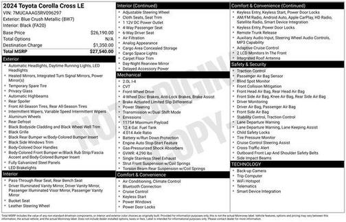 Blue Crush Metallic 2024 Toyota Corolla Cross LE