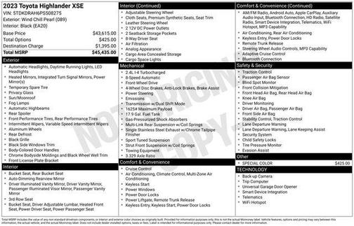 Wind Chill Pearl 2023 Toyota Highlander XSE