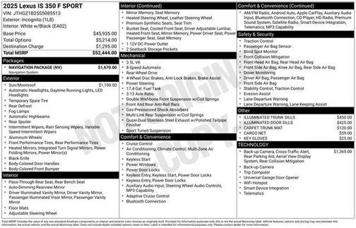 incognito 2025 Lexus IS 350 Base