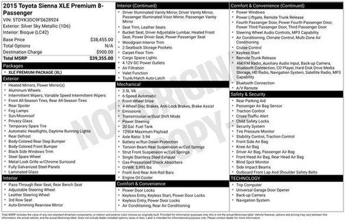 Silver Sky 2015 Toyota Sienna XLE Premium