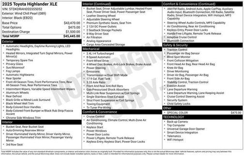 Pearl 2025 Toyota Highlander XLE