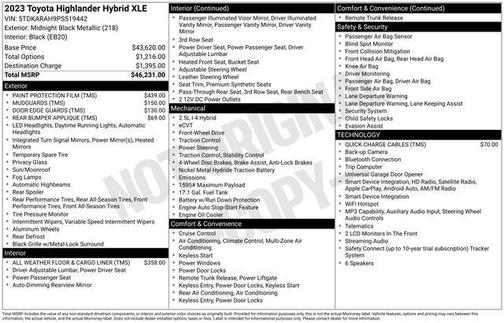 Midnight Black Metallic 2023 Toyota Highlander Hybrid XLE