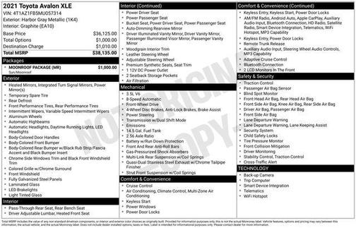 Harbor Gray Metallic 2021 Toyota Avalon XLE