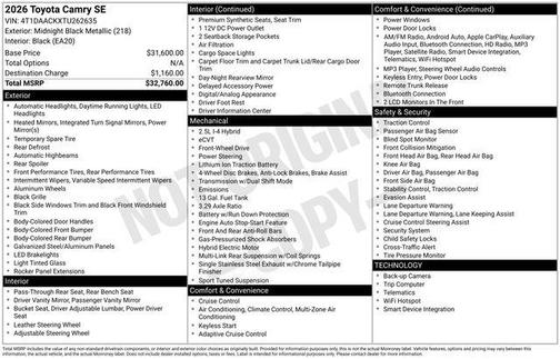 2026 Toyota Camry SE