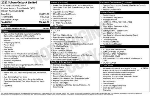 Green Metallic 2022 Subaru Outback Limited