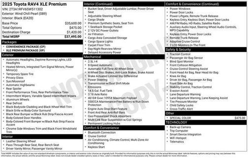 Wind Chill Pearl 2025 Toyota RAV4 XLE Premium
