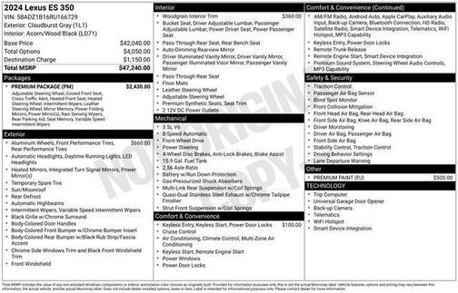 Cloudburst Gray 2024 Lexus ES 350 Base
