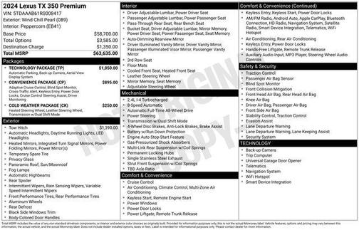 Wind Chill Pearl 2024 Lexus TX 350 Premium