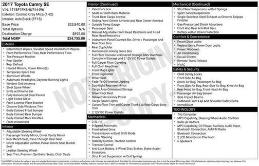 Cosmic Gray Mica 2017 Toyota Camry SE