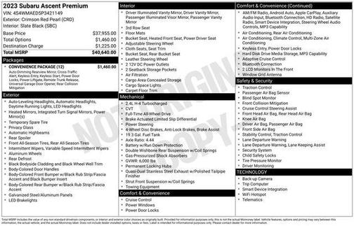 Crimson Red Pearl 2023 Subaru Ascent Premium 7-Passenger