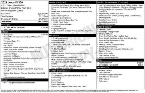 Eminent White Pearl 2021 Lexus IS 300 Base