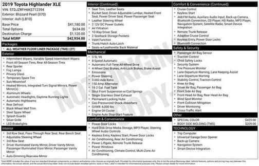 Blizzard Pearl 2019 Toyota Highlander XLE