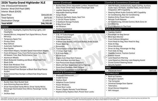 Wind Chill Pearl 2026 Toyota Grand Highlander XLE