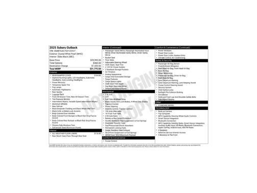 Crystal White Pearl 2025 Subaru Outback 2.5i
