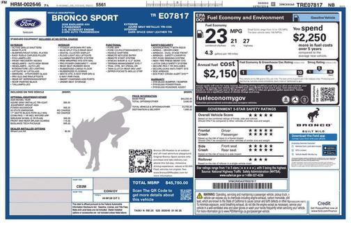 Azure Gray Metallic Tri-Coat 2026 Ford Bronco Sport Badlands