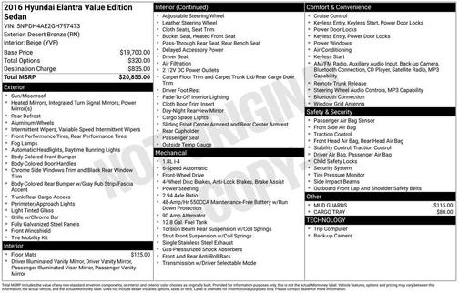 Desert Bronze 2016 Hyundai ELANTRA Value Edition