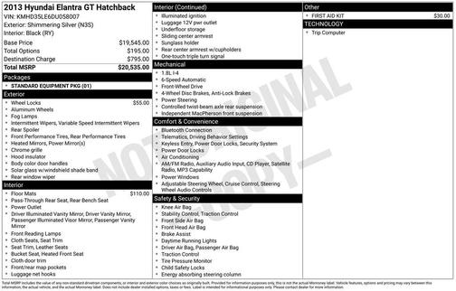 Shimmering Silver Metallic 2013 Hyundai Elantra GT Base