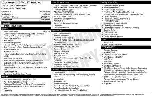 Savile Silver 2024 Genesis G70 2.5T