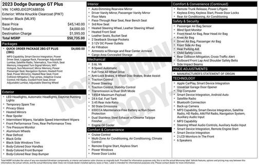 White Knuckle Clearcoat 2023 Dodge Durango GT