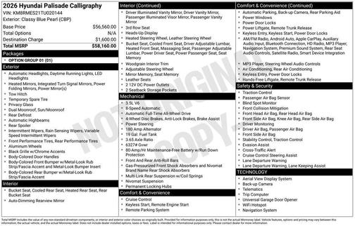 2026 Hyundai PALISADE Calligraphy