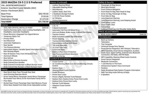 Soul Red Crystal Metallic 2023 Mazda CX-5 2.5 S Preferred Package