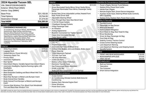 White Pearl 2024 Hyundai TUCSON SEL