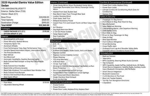 Stellar Silver 2020 Hyundai ELANTRA Value Edition