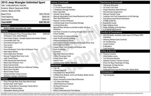 Black Clearcoat 2015 Jeep Wrangler Unlimited Sport