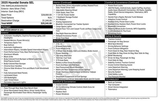 Silver 2025 Hyundai SONATA SEL