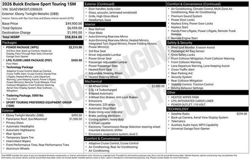 Ebony Twilight Metallic 2026 Buick Enclave Sport Touring