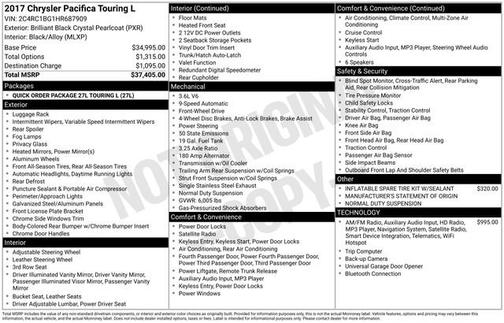 Brilliant Black Crystal Pearlcoat 2017 Chrysler Pacifica Touring-L