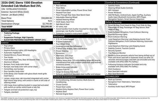 Summit White 2026 GMC Sierra 1500 Elevation