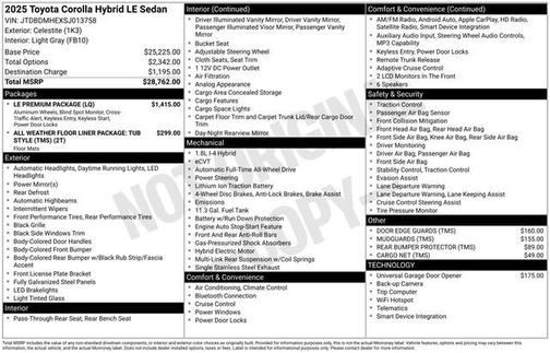Celestite 2025 Toyota Corolla Hybrid LE