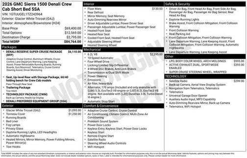 Glacier White Tricoat 2026 GMC Sierra 1500 Denali