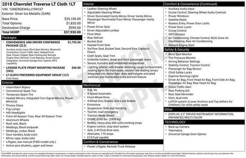 Silver Ice Metallic 2018 Chevrolet Traverse LT Cloth