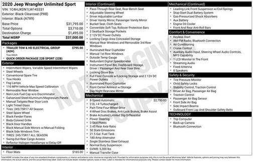 Black Clearcoat 2020 Jeep Wrangler Unlimited Sport
